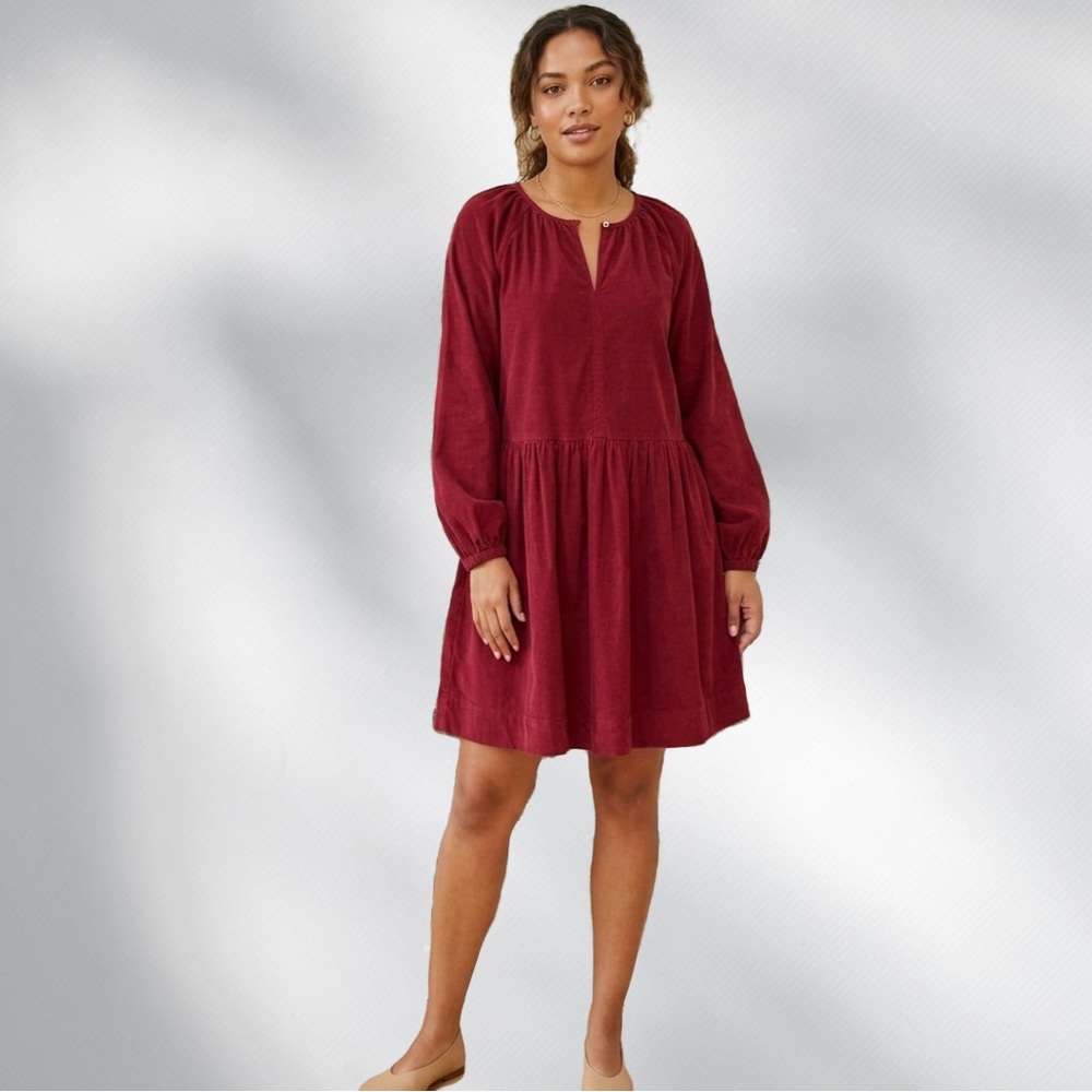 Universal Thread Dark Red Cotton Corduroy Balloon Sleeve Trapeze Mini Dress M